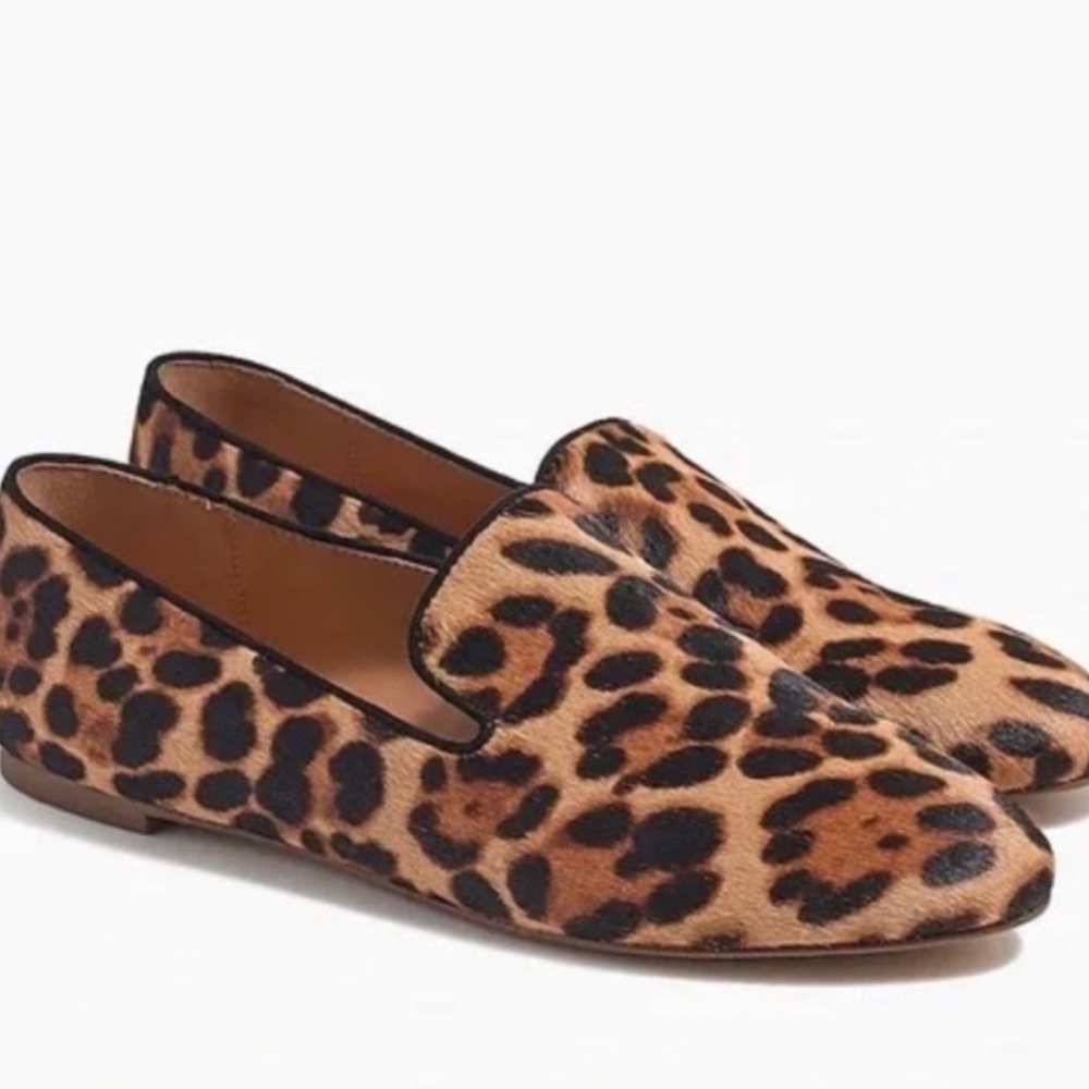J Crew Cora Calf Hair Leopard Print Loafers Size 9